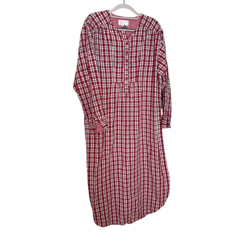 Cabernet Sleepwear red and‎ white plaid long flannel nightgown
